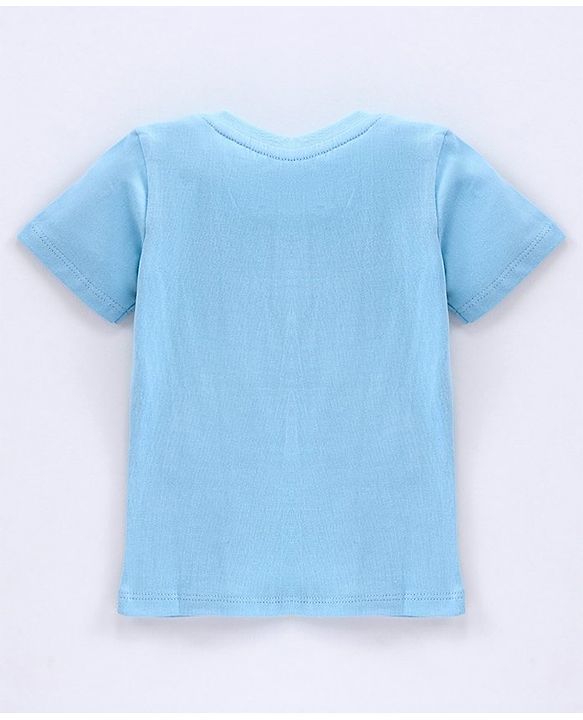 Babyhug Cotton Knit Half Sleeves T-shirt Bear Patch with Embroidery - Blue