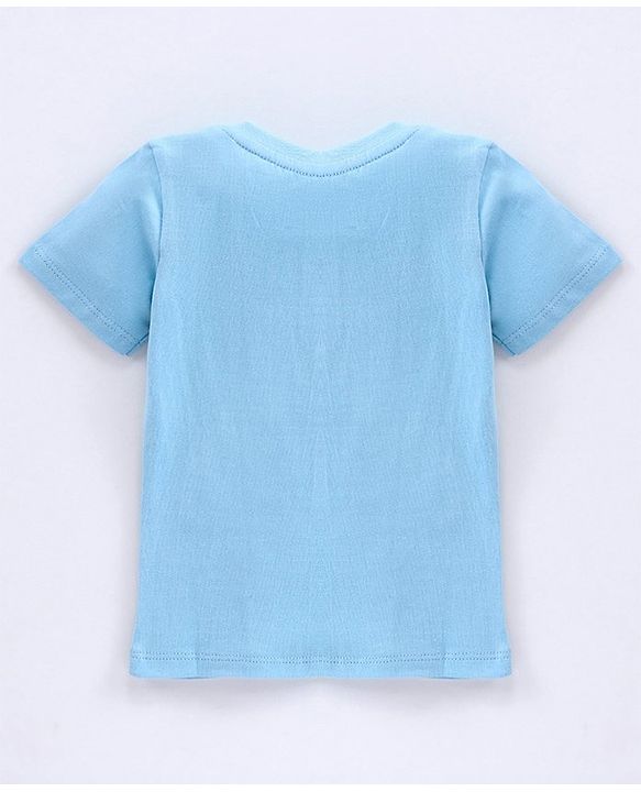 Babyhug Cotton Knit Half Sleeves T-shirt Bear Patch with Embroidery - Blue