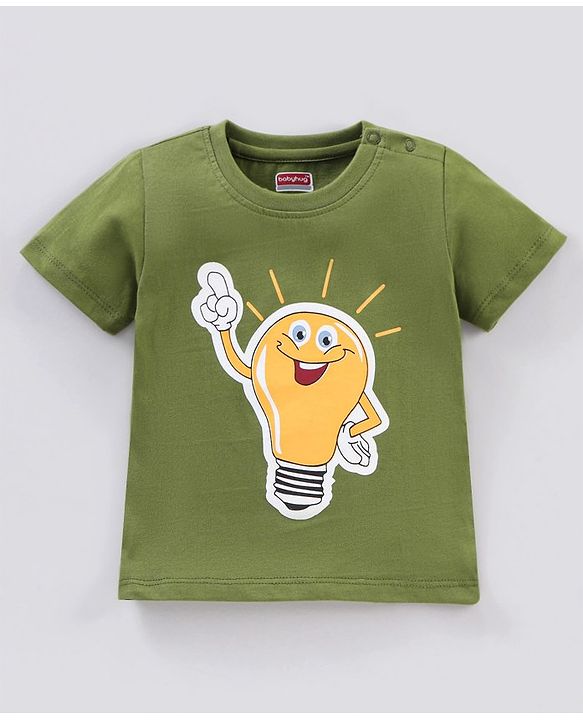 Babyhug Cotton Half Sleeves T-Shirt Bulb & Stripes Print Pack of 3- Green & Orange