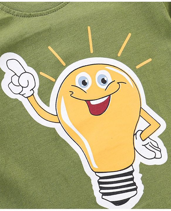 Babyhug Cotton Half Sleeves T-Shirt Bulb & Stripes Print Pack of 3- Green & Orange