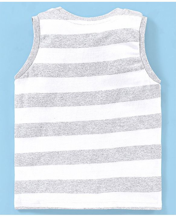 Babyhug Cotton Jersey Knit Sleeveless Striped T-Shirt Dino Print - Grey Melange