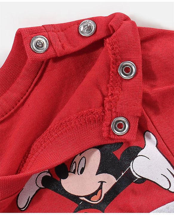 Babyhug Cotton Half Sleeves T-Shirts Awesome  Micky Mouse Print - Red & Navy Blue
