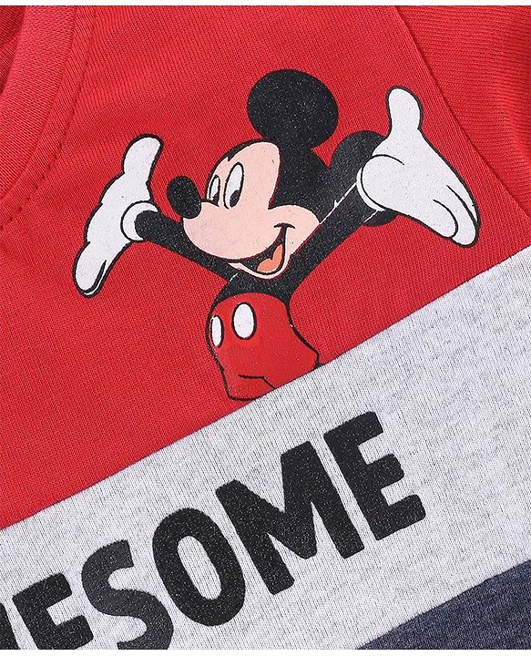 Babyhug Cotton Half Sleeves T-Shirts Awesome  Micky Mouse Print - Red & Navy Blue