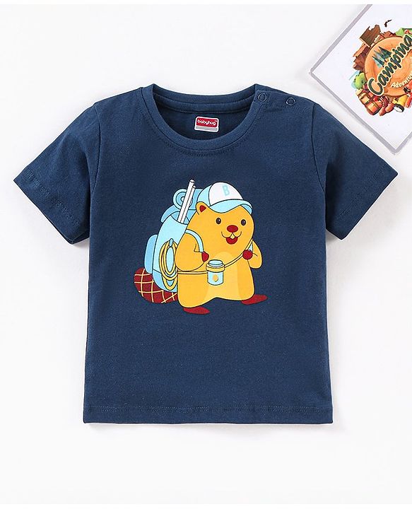 Babyhug Cotton Half Sleeves Beaver Print T-Shirt - Blue