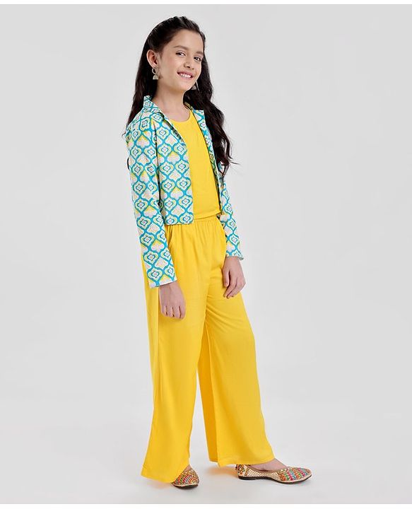 Pine Kids Cotton Woven Kurti Palazzo Set with Shrug - Yellow