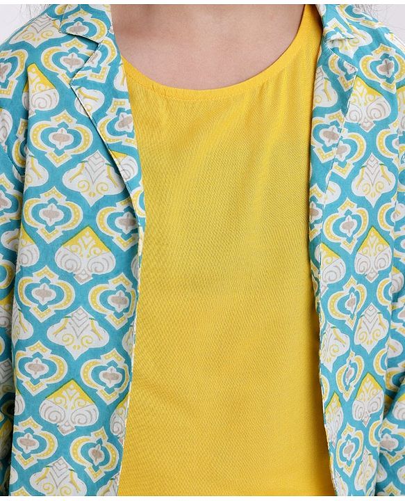 Pine Kids Cotton Woven Kurti Palazzo Set with Shrug - Yellow