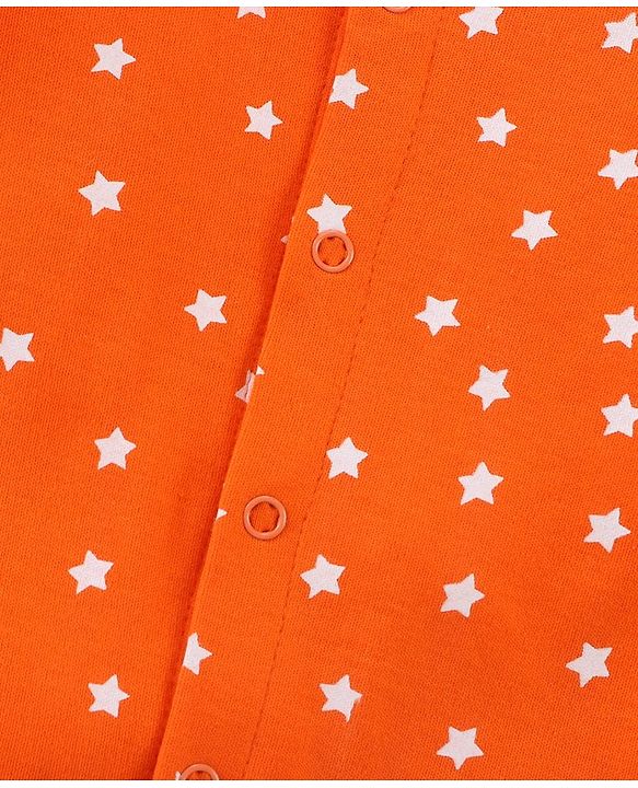 Babyhug Full Sleeves Footed Sleepsuit Star Print - Orange