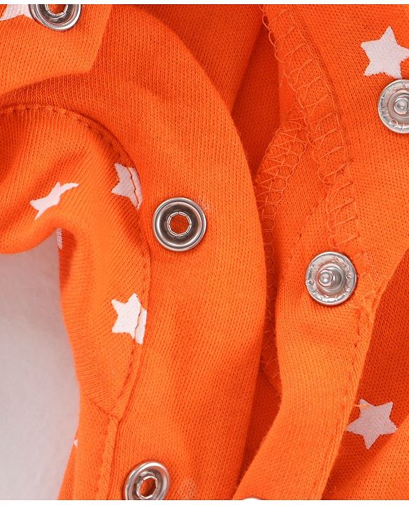 Babyhug Full Sleeves Footed Sleepsuit Star Print - Orange