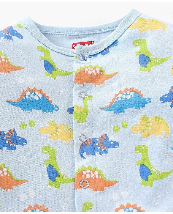 Babyhug Cotton Full Sleeves Sleep Suit Dino Print- Blue