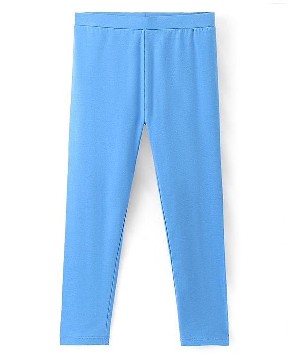 Pine Kids Full Length Stretchable & Biowashed Cotton Leggings Solid & Floral Print Pack Of 2 - Blue Red