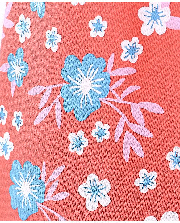 Pine Kids Full Length Stretchable & Biowashed Cotton Leggings Solid & Floral Print Pack Of 2 - Blue Red