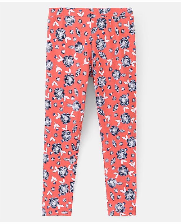 Pine Kids Full Length Stretchable & Biowashed Cotton Leggings Solid & Floral Print Pack Of 2 - Blue Pink