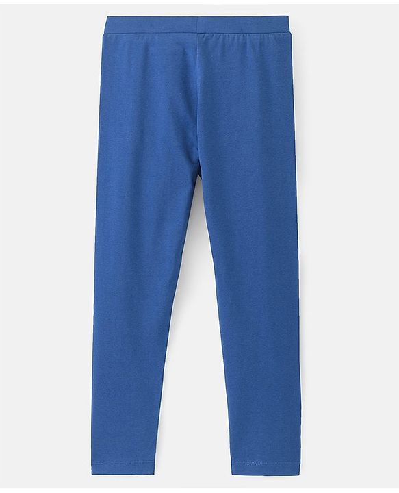 Pine Kids Full Length Stretchable & Biowashed Cotton Leggings Solid & Floral Print Pack Of 2 - Blue Pink