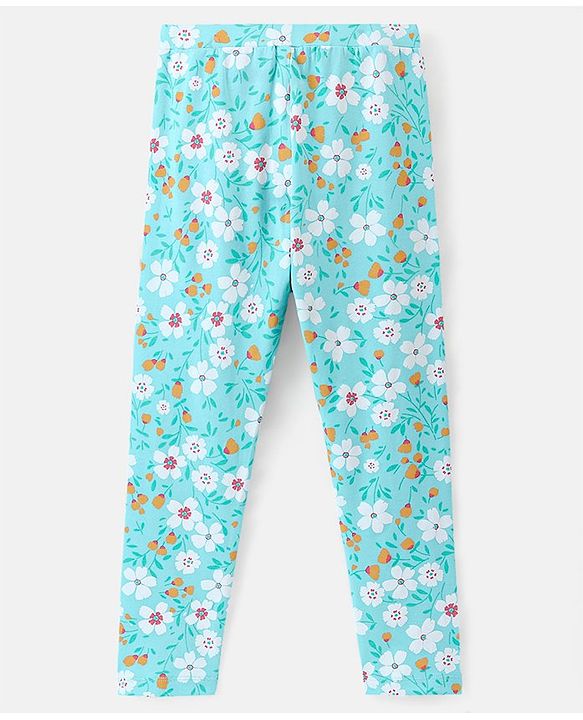Pine Kids Full Length Stretchable & Biowashed Cotton Leggings Solid & Floral Print Pack Of 2 - Red Blue