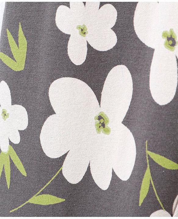 Pine Kids Full Length Cotton Biowashed Stretchable Leggings Floral Print & Solid Pack Of 2 - Green Grey