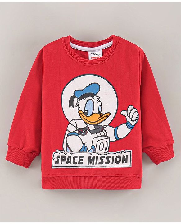 Babyhug Full Sleeves Cotton Knit Donald Duck Sweatshirt with Foil Print - Red