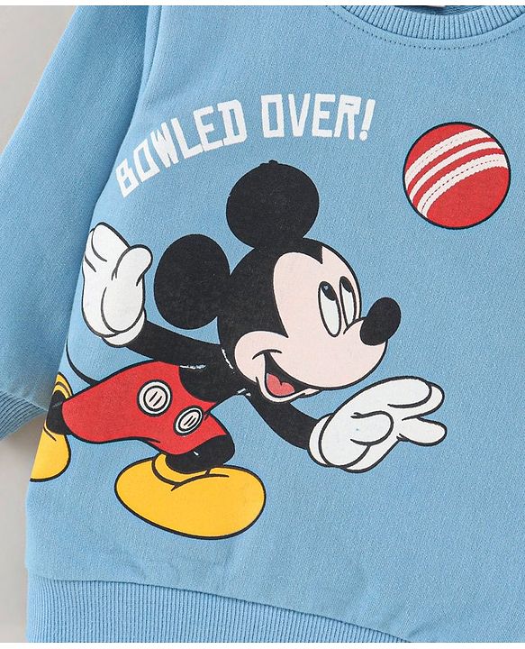 Babyhug Full Sleeves Cotton Knit Sweatshirt with MICKEY Mouse Print - Blue