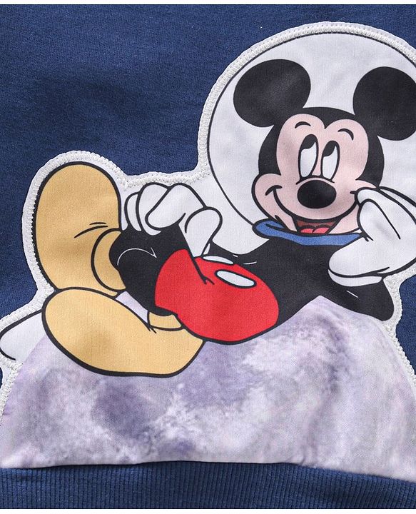 Babyhug Cotton Knit Full Sleeves MICKEY MOUSE print Sweatshirt with Applique- Navy