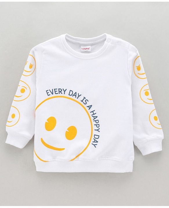 Babyhug Cotton Knit Full Sleeves Sweatshirt Emoji Print - White
