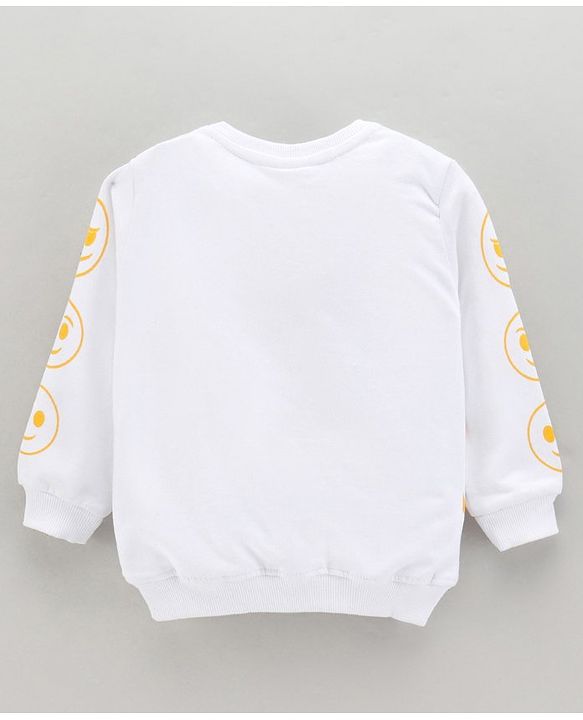 Babyhug Cotton Knit Full Sleeves Sweatshirt Emoji Print - White