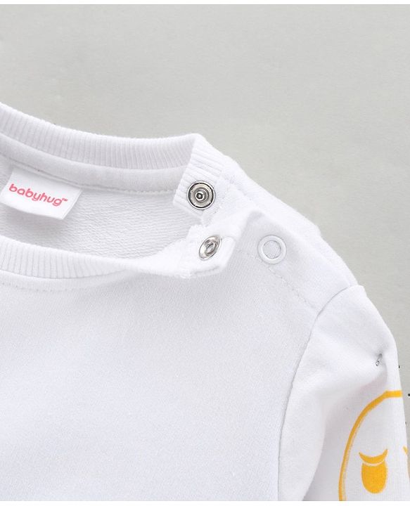 Babyhug Cotton Knit Full Sleeves Sweatshirt Emoji Print - White