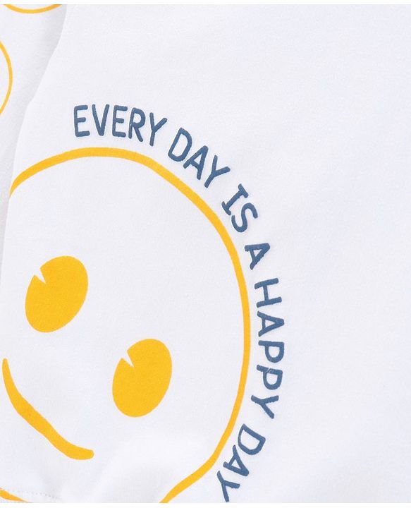 Babyhug Cotton Knit Full Sleeves Sweatshirt Emoji Print - White