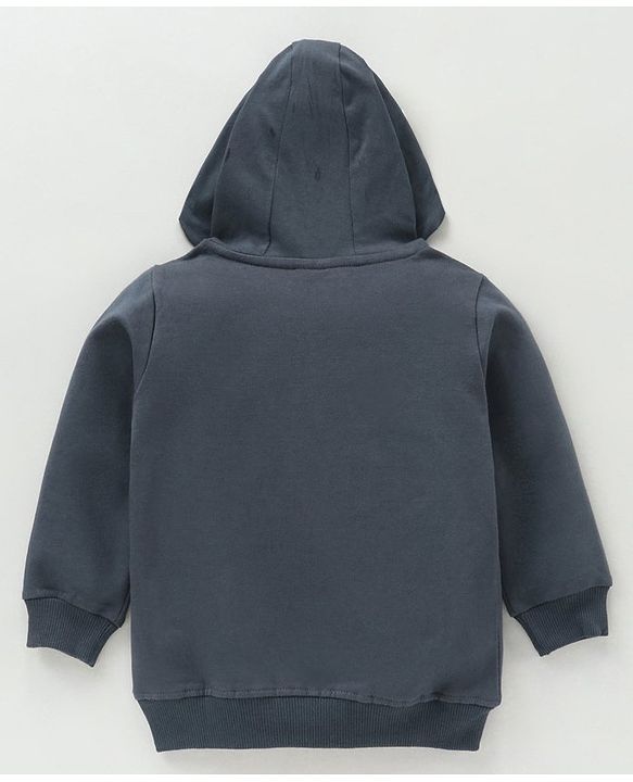 Babyhug Cotton Knit Full Sleeves Emoji Print Hooded Sweatshirt - Charcoal Grey