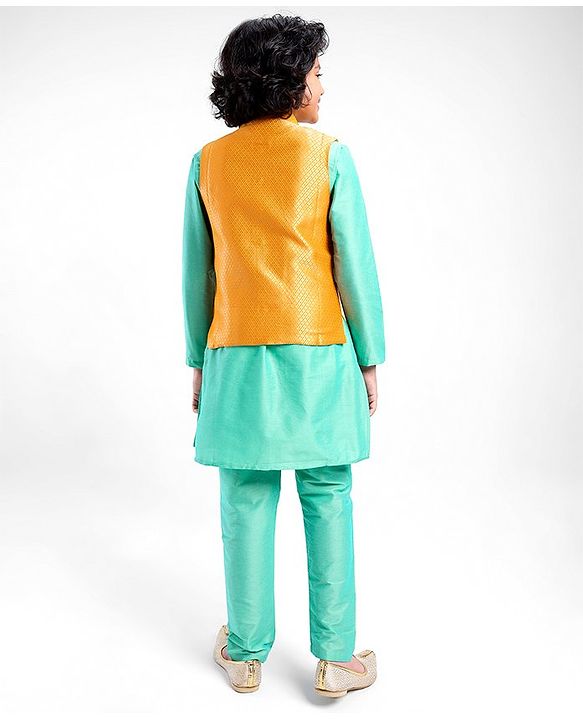 Pine Kids Full Sleeves Kurta Pyjama Set with Nehru Jacket - Radiance Blue
