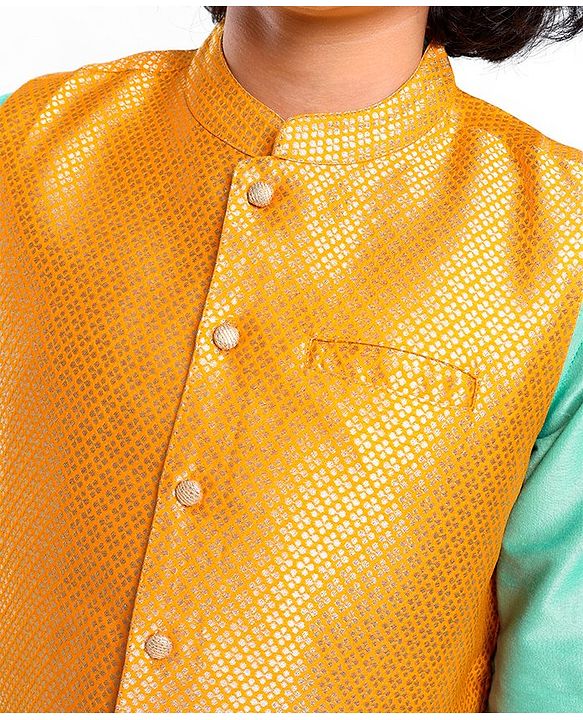 Pine Kids Full Sleeves Kurta Pyjama Set with Nehru Jacket - Radiance Blue