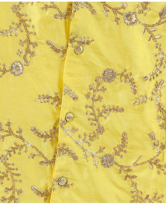 Pine Kids Full Sleeves Kurta Pyjama Set with Embroidered Bandi - Yellow