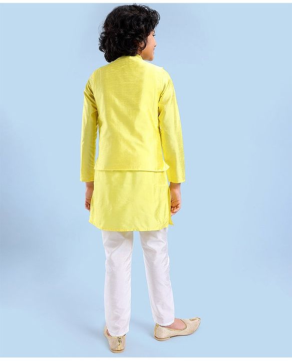 Pine Kids Full Sleeves Kurta Pyjama Set with Embroidered Bandi - Yellow