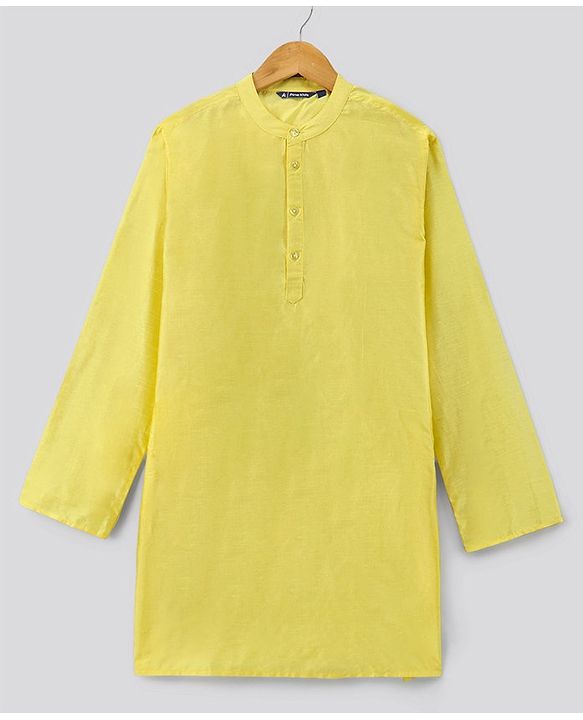 Pine Kids Full Sleeves Kurta Pyjama Set with Embroidered Bandi - Yellow