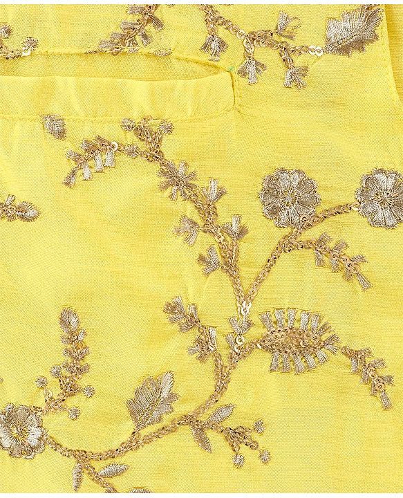 Pine Kids Full Sleeves Kurta Pyjama Set with Embroidered Bandi - Yellow