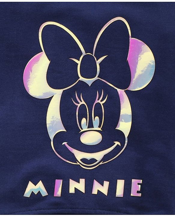 Babyhug Cotton Knit Full Sleeves MINNIE MOUSE Sweatshirt with High Density Holographic Foil Print- Navy