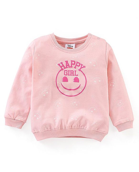 Babyhug Cotton Knit Full Sleeves Sweatshirt with EMOJI Graphics- Pink