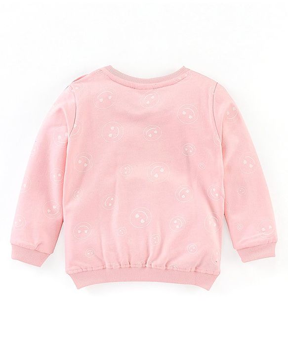 Babyhug Cotton Knit Full Sleeves Sweatshirt with EMOJI Graphics- Pink