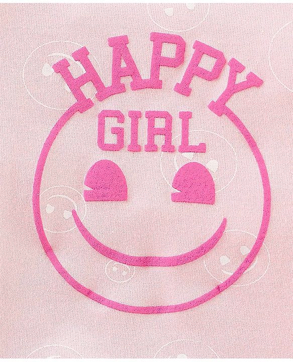 Babyhug Cotton Knit Full Sleeves Sweatshirt with EMOJI Graphics- Pink