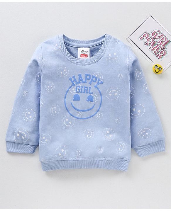 Babyhug Cotton Knit Full Sleeves printed Sweatshirt with EMOJI Graphics- Blue