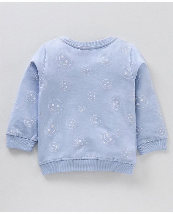 Babyhug Cotton Knit Full Sleeves printed Sweatshirt with EMOJI Graphics- Blue