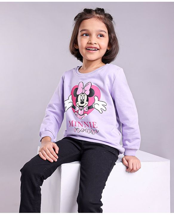 Babyhug Cotton Knit Full Sleeves Mini Mouse Printed Sweatshirt - Purple