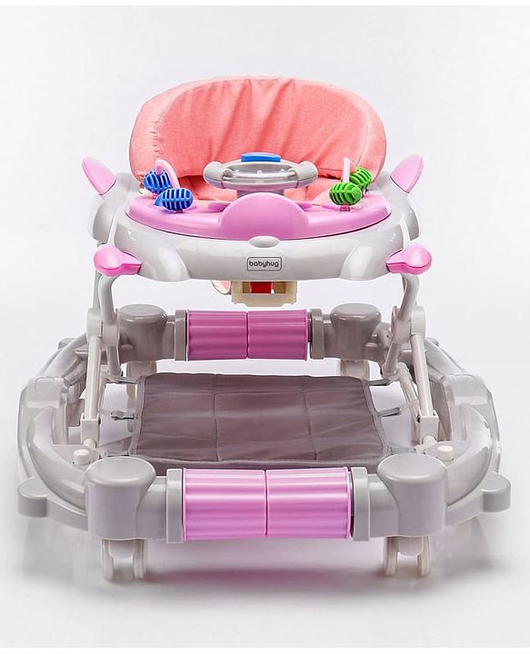 Babyhug Champ 2 in 1 Multifunctional Rocker cum Walker with Lights I Musical Play tray cum feeding tray - Pink| Removable Foot Mat| Smooth Swivel Wheels| Compact Fold