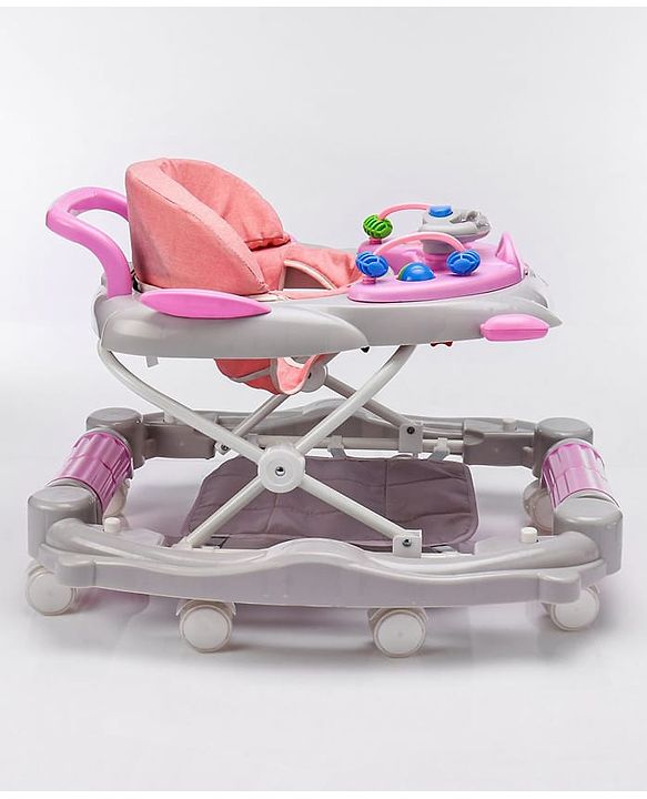Babyhug Champ 2 in 1 Multifunctional Rocker cum Walker with Lights I Musical Play tray cum feeding tray - Pink| Removable Foot Mat| Smooth Swivel Wheels| Compact Fold