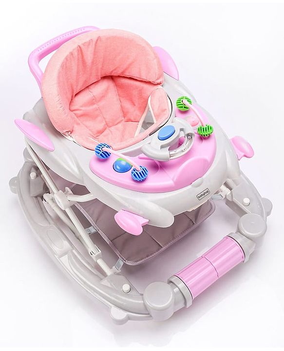 Babyhug Champ 2 in 1 Multifunctional Rocker cum Walker with Lights I Musical Play tray cum feeding tray - Pink| Removable Foot Mat| Smooth Swivel Wheels| Compact Fold