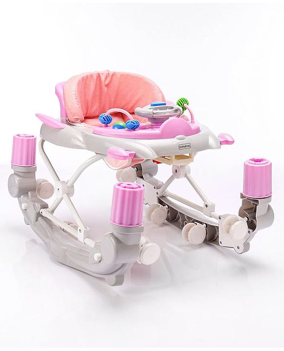 Babyhug Champ 2 in 1 Multifunctional Rocker cum Walker with Lights I Musical Play tray cum feeding tray - Pink| Removable Foot Mat| Smooth Swivel Wheels| Compact Fold
