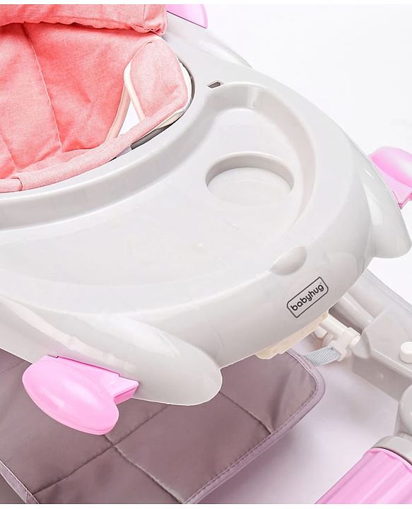Babyhug Champ 2 in 1 Multifunctional Rocker cum Walker with Lights I Musical Play tray cum feeding tray - Pink| Removable Foot Mat| Smooth Swivel Wheels| Compact Fold