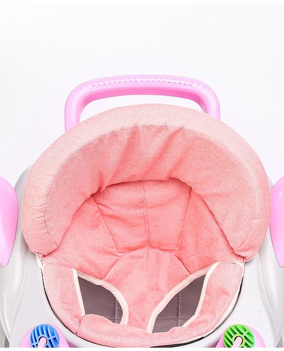 Babyhug Champ 2 in 1 Multifunctional Rocker cum Walker with Lights I Musical Play tray cum feeding tray - Pink| Removable Foot Mat| Smooth Swivel Wheels| Compact Fold