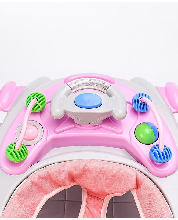Babyhug Champ 2 in 1 Multifunctional Rocker cum Walker with Lights I Musical Play tray cum feeding tray - Pink| Removable Foot Mat| Smooth Swivel Wheels| Compact Fold