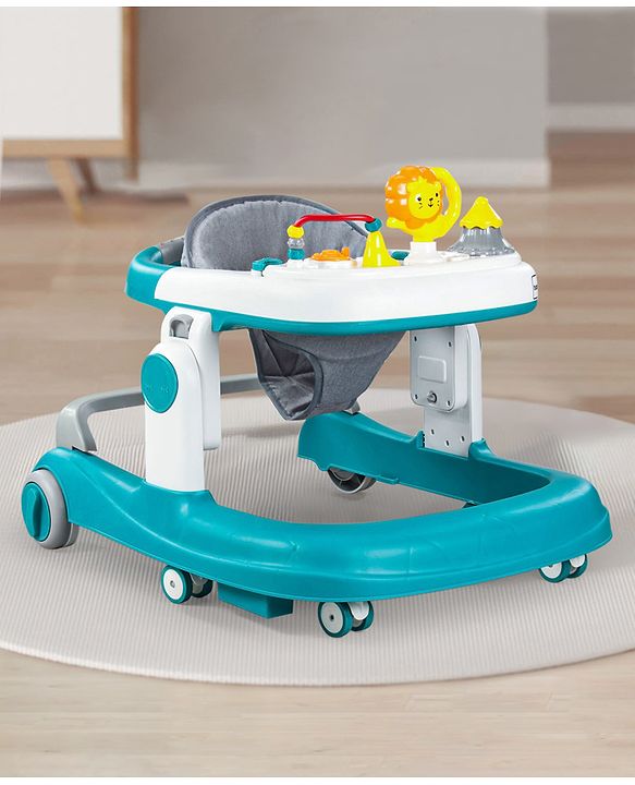 Babyhug Zest Musical Baby Walker With Adjustable Height anti Fall Protection & Toy Bar- Green White