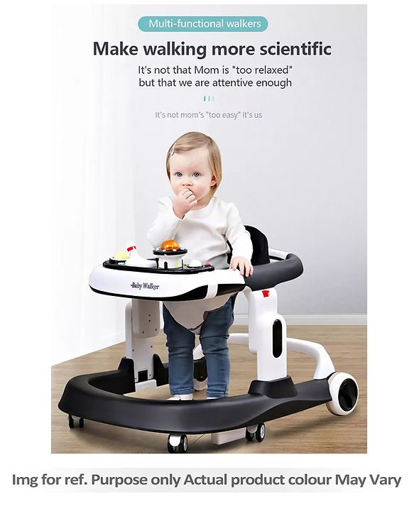 Babyhug Zest Musical Baby Walker With Adjustable Height anti Fall Protection & Toy Bar- Green White