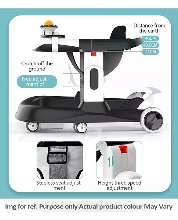 Babyhug Zest Musical Baby Walker With Adjustable Height anti Fall Protection & Toy Bar- Green White